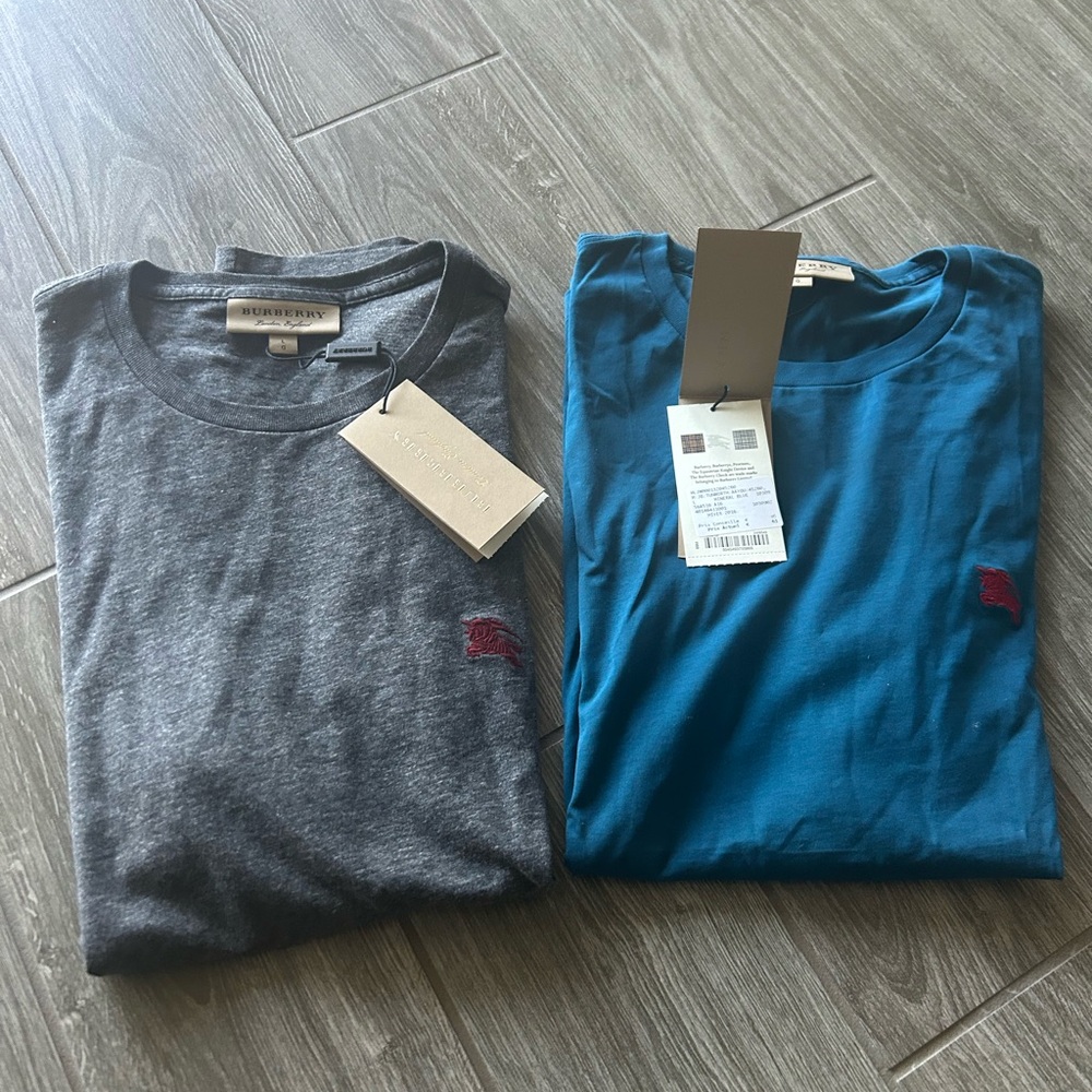 Burberry Gray and Blue Short Sleeve Tees